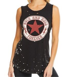 Chaser Women’s Size S Black Rock n Roll Forever Destroyed Tank Top